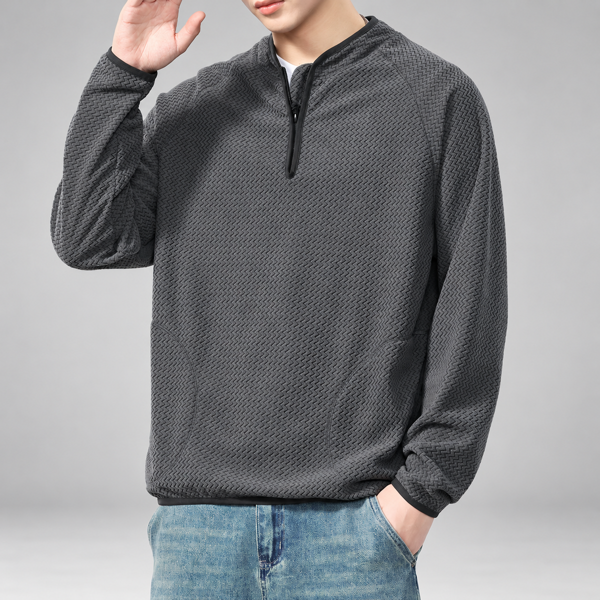 Oswald Men's Zigzag Textured Quarter-Zip Pullover