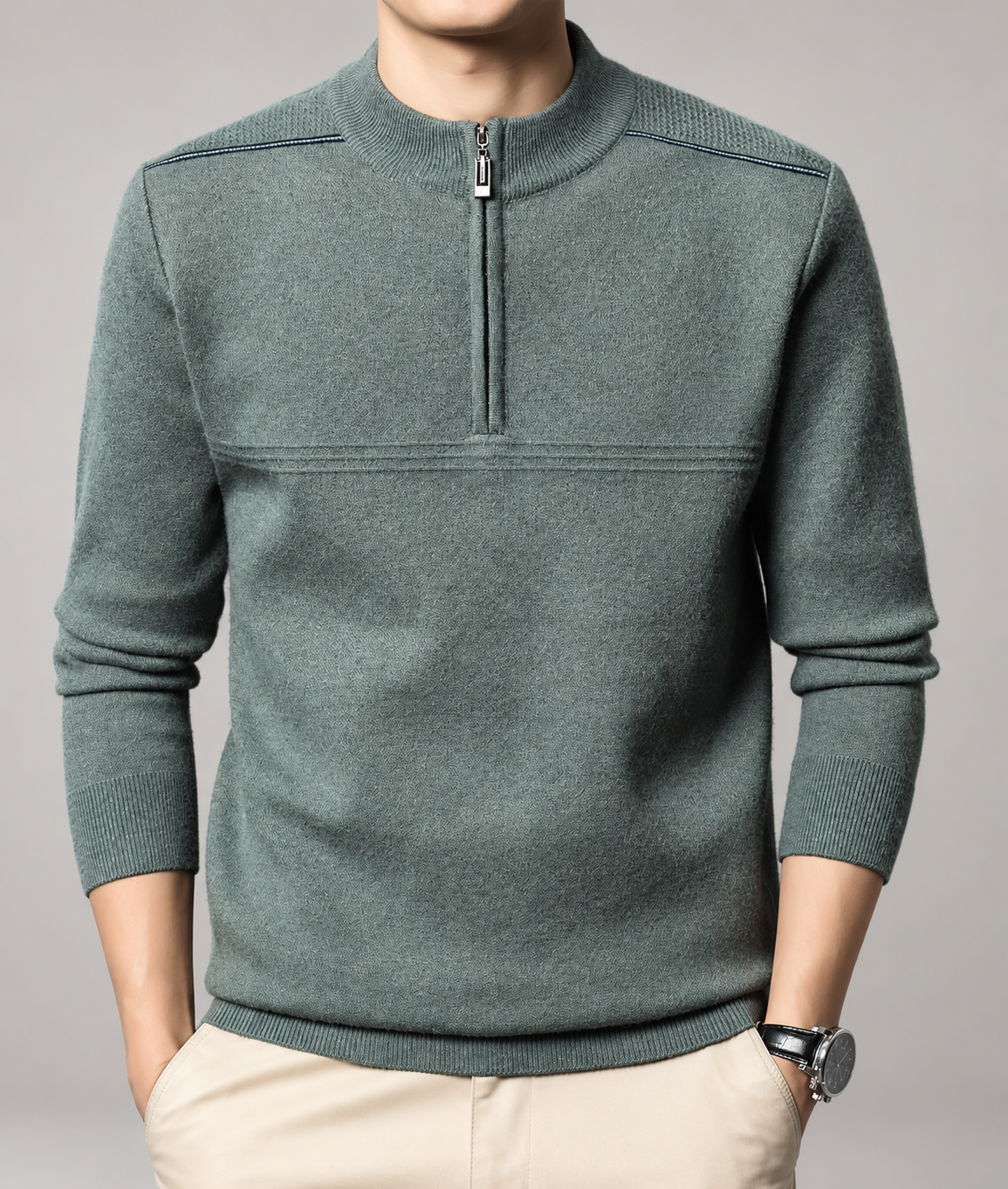 Thierry Men’s Textured Quarter-Zip Mock Neck Knit Sweater