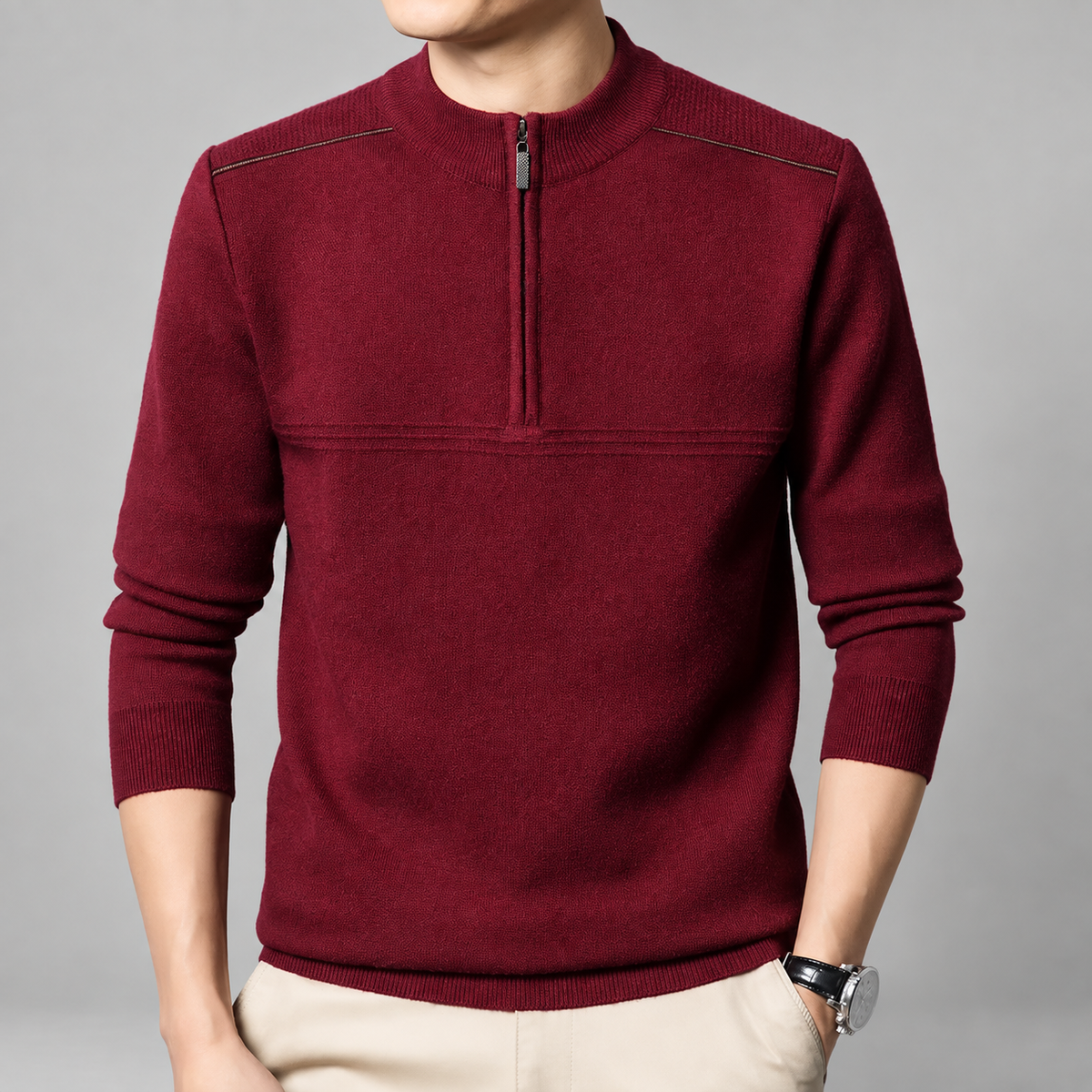 Thierry Men’s Textured Quarter-Zip Mock Neck Knit Sweater