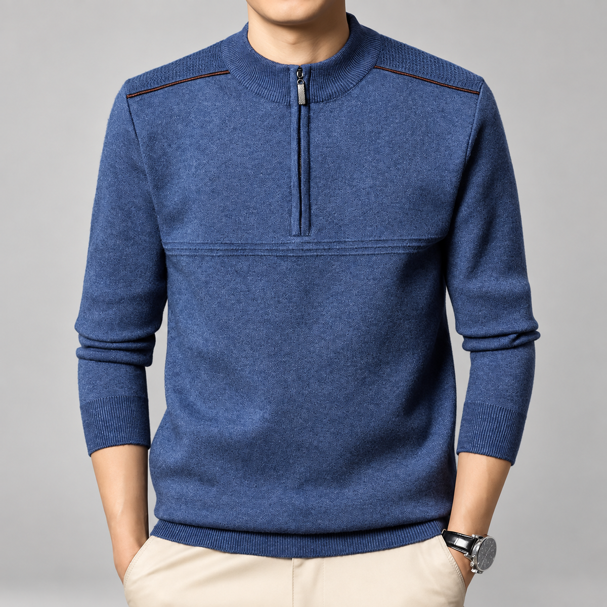 Thierry Men’s Textured Quarter-Zip Mock Neck Knit Sweater