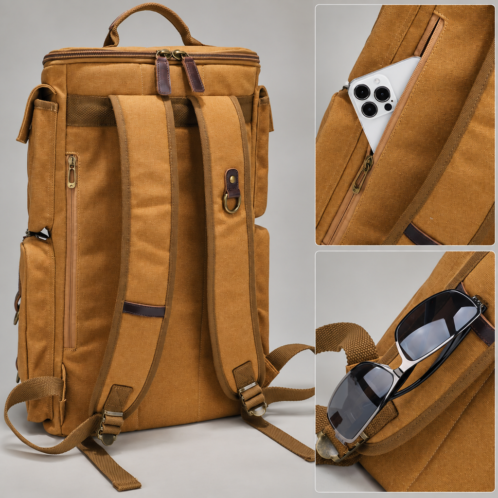 Trevor Canvas-Look Multi-Pocket Travel Backpack