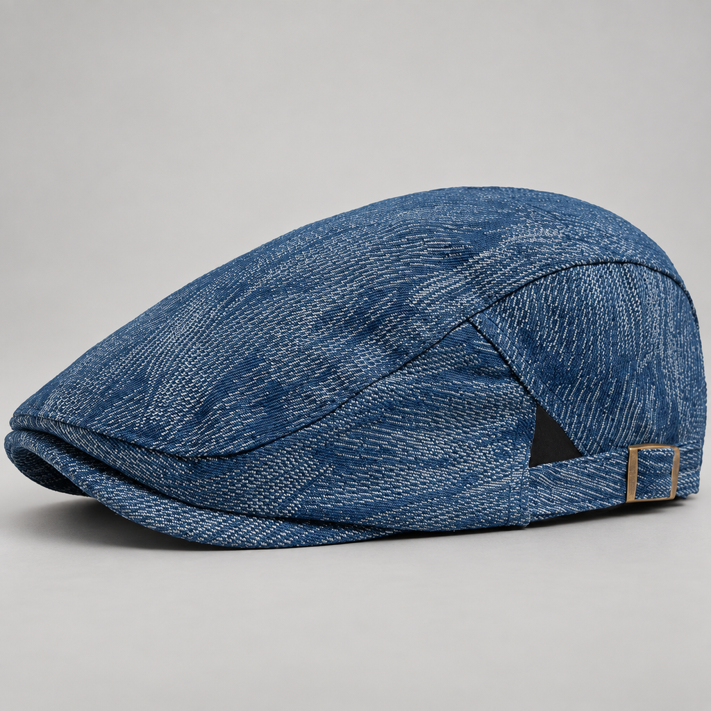 Tristan Men’s Textured Woven Flat Cap with Adjustable Side Buckle