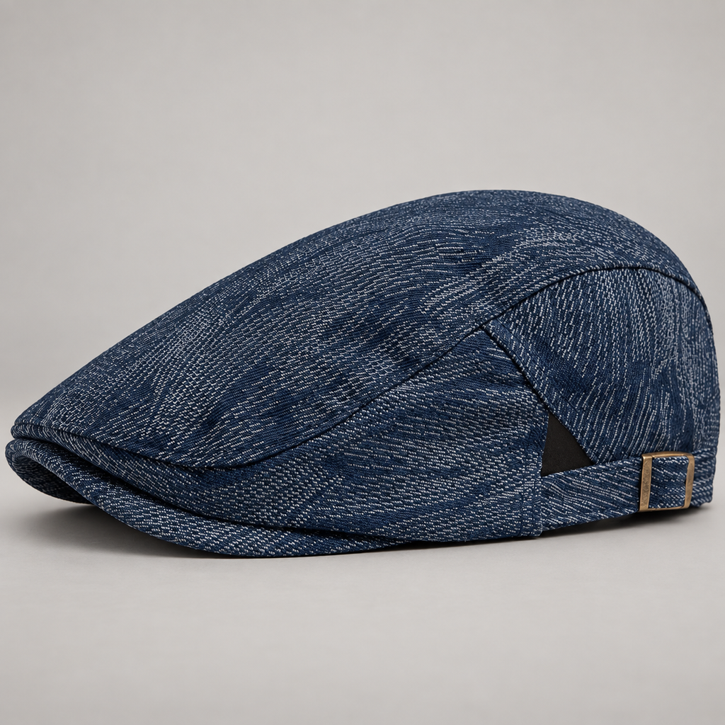 Tristan Men’s Textured Woven Flat Cap with Adjustable Side Buckle