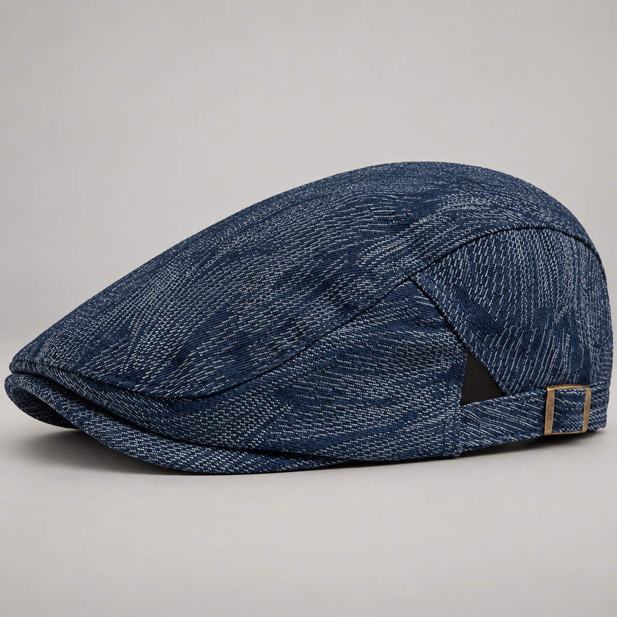 Tristan Men’s Textured Woven Flat Cap with Adjustable Side Buckle