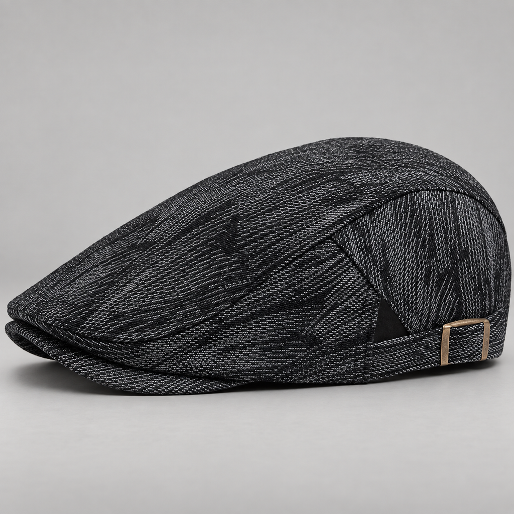 Tristan Men’s Textured Woven Flat Cap with Adjustable Side Buckle