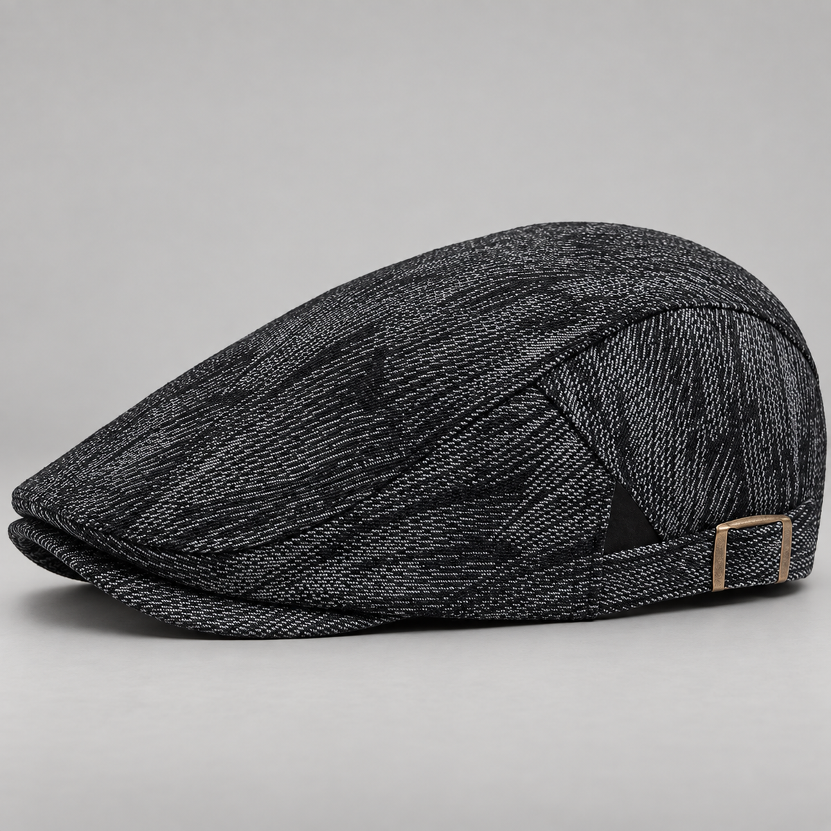 Tristan Men’s Textured Woven Flat Cap with Adjustable Side Buckle