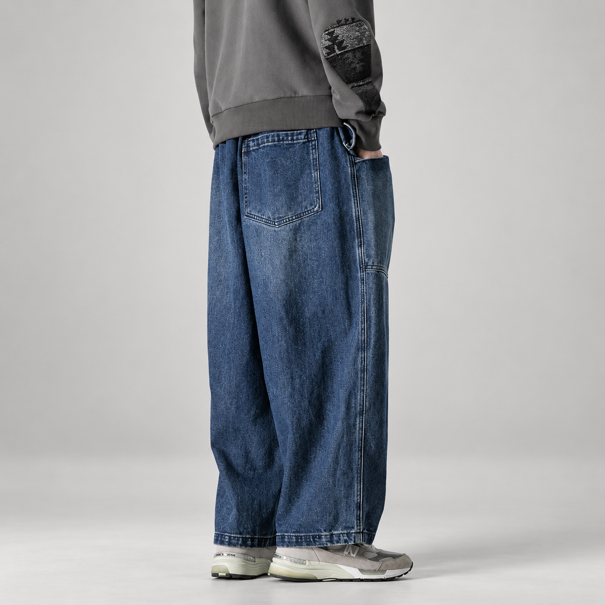 Tristan Men’s Extra Wide-Leg Drawstring Jeans with Patch Pockets