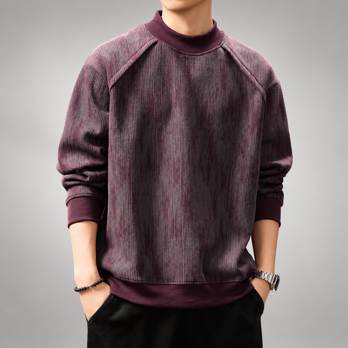 Everest Men’s Ribbed Mock Neck Sweater with Contrast Trim
