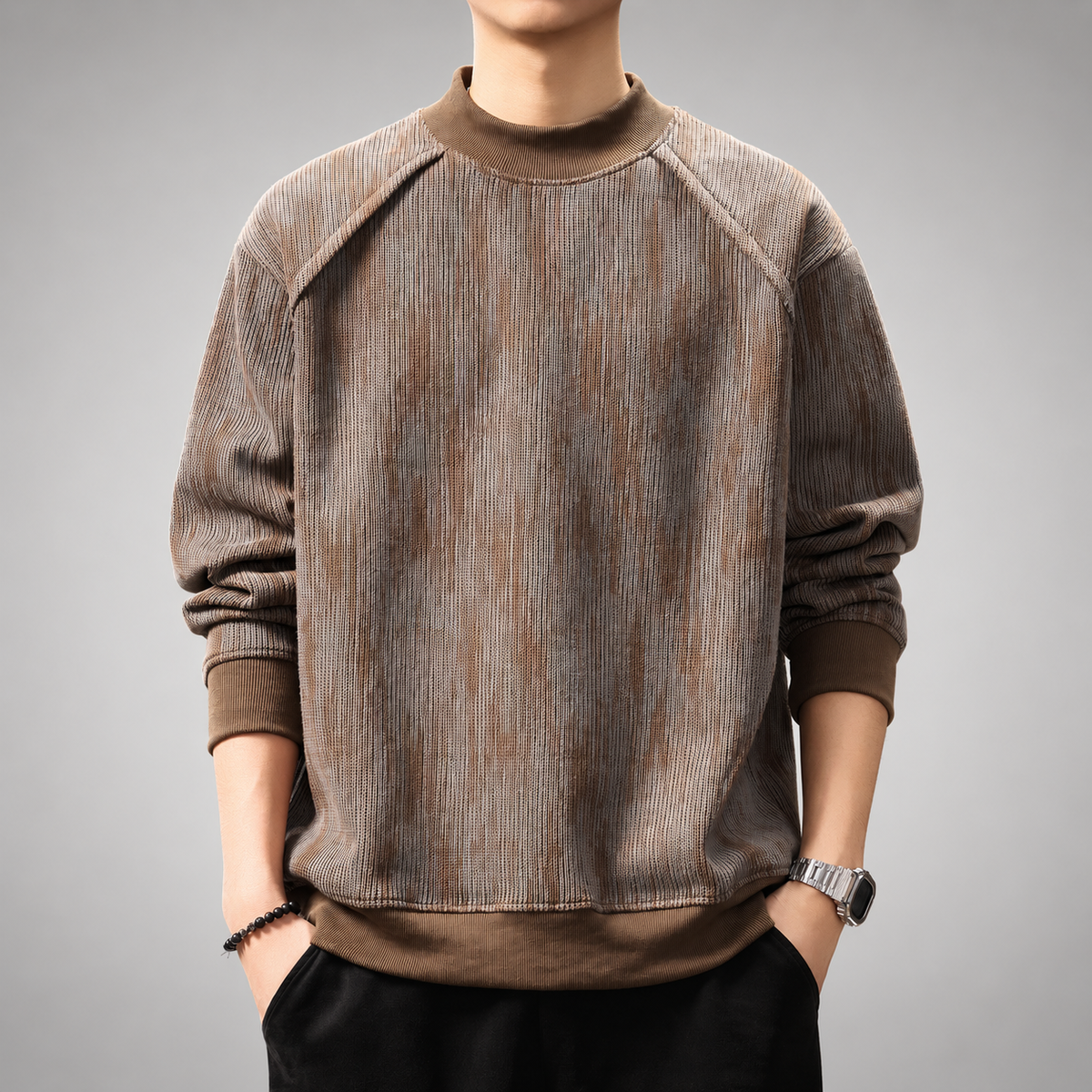 Everest Men’s Ribbed Mock Neck Sweater with Contrast Trim