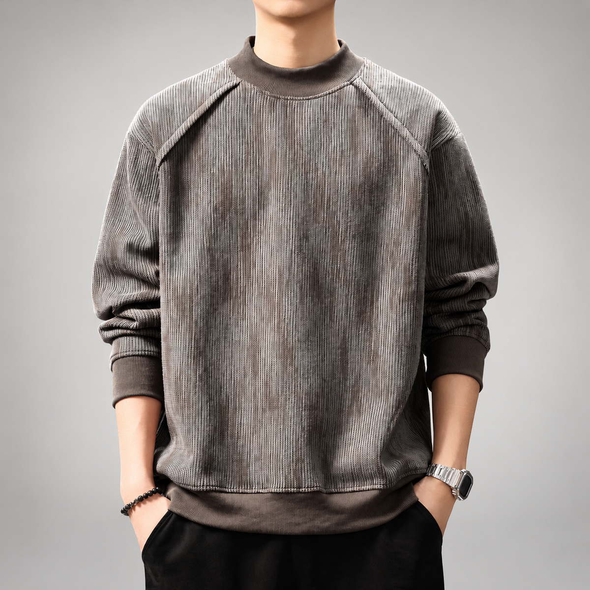 Everest Men’s Ribbed Mock Neck Sweater with Contrast Trim