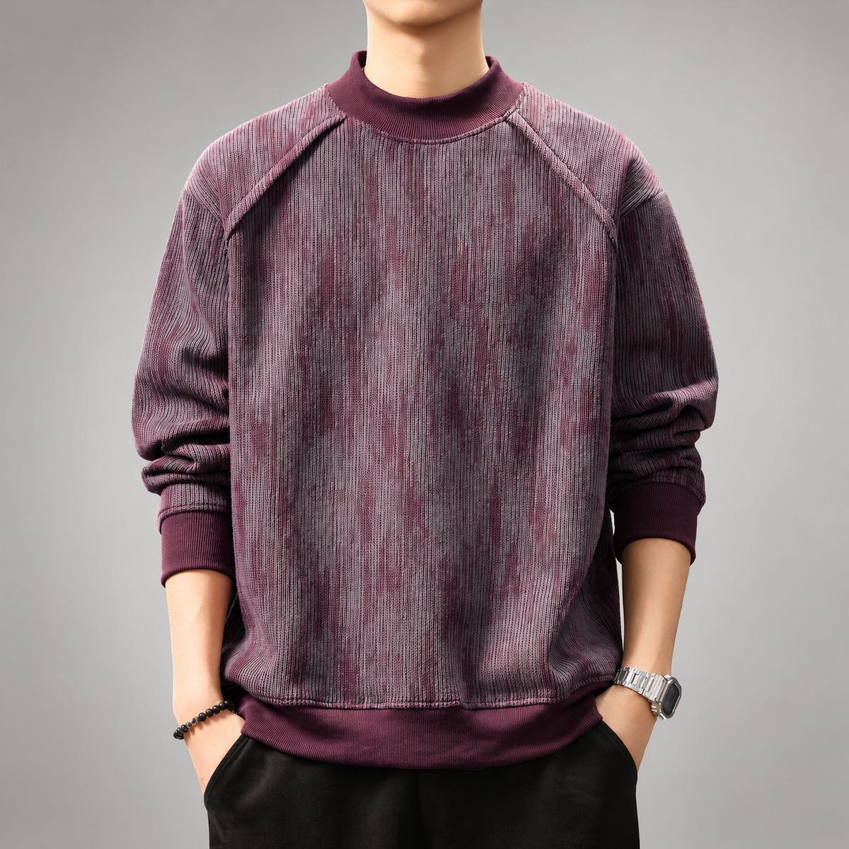 Everest Men’s Ribbed Mock Neck Sweater with Contrast Trim