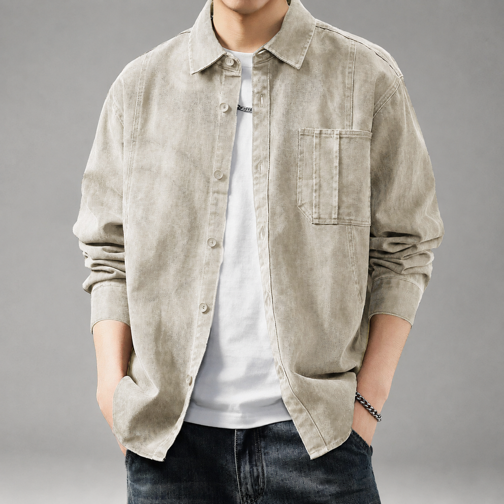 Urban Men’s Washed Casual Button-Up Overshirt