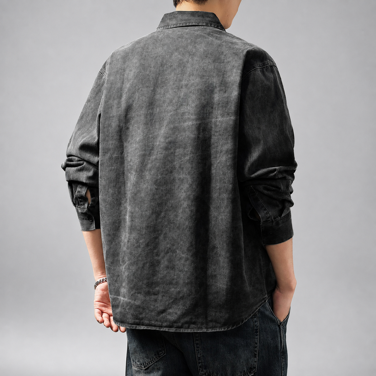 Urban Men’s Washed Casual Button-Up Overshirt