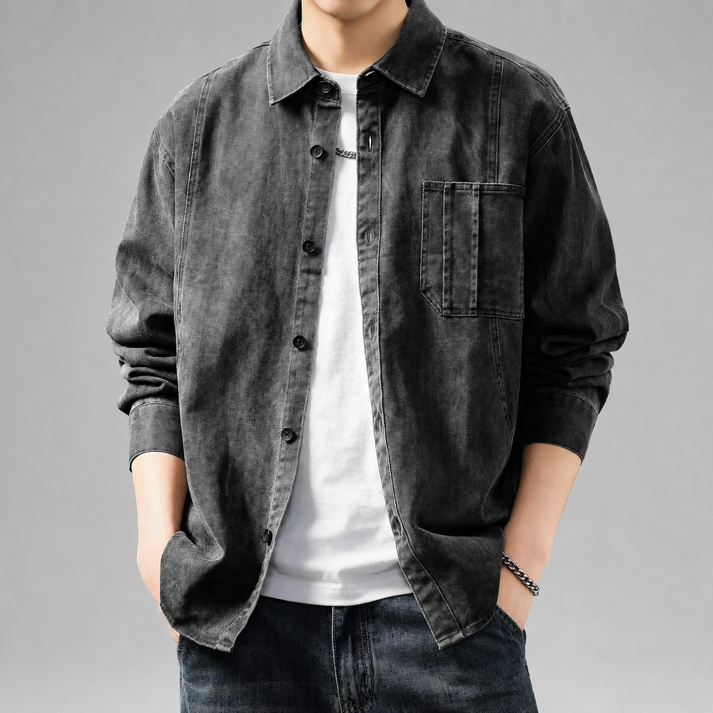 Urban Men’s Washed Casual Button-Up Overshirt