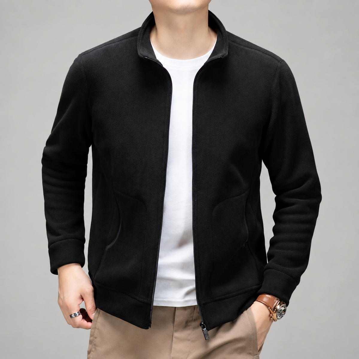 Vaughn Men’s Full-Zip Fleece Jacket with Stand Collar