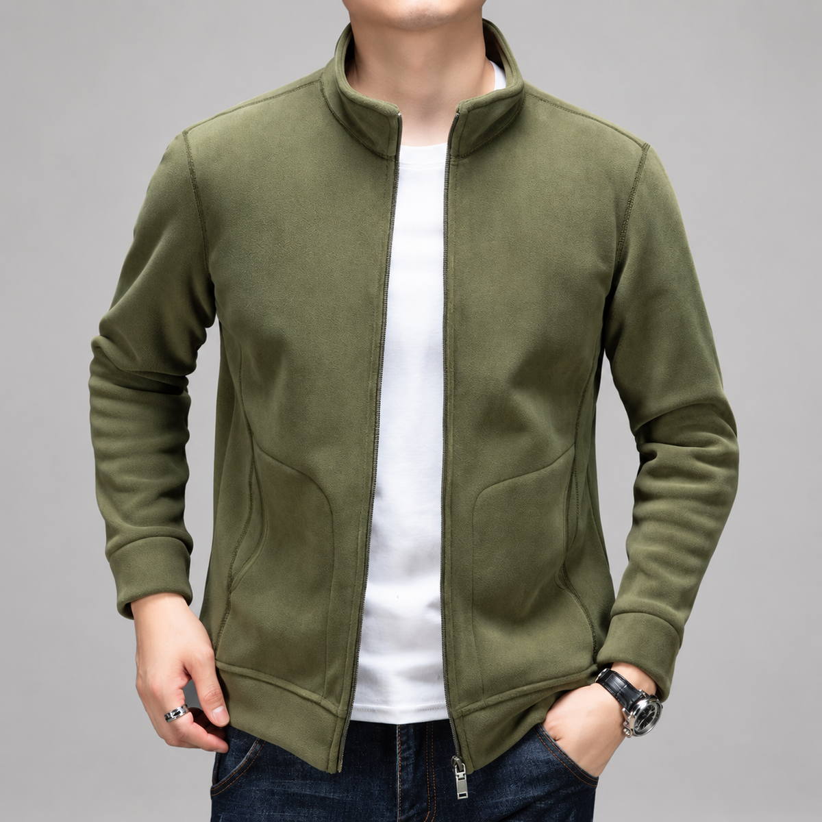 Vaughn Men’s Full-Zip Fleece Jacket with Stand Collar