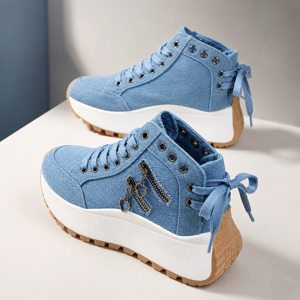 Veloria Women’s Denim High-Top Wedge Sneakers