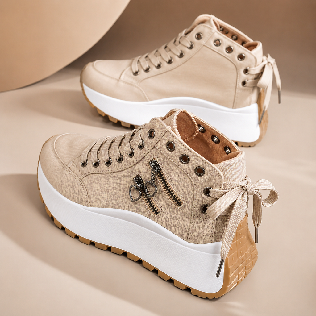 Veloria Women’s Denim High-Top Wedge Sneakers
