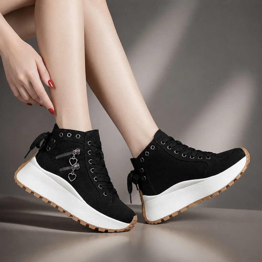 Veloria Women’s Denim High-Top Wedge Sneakers