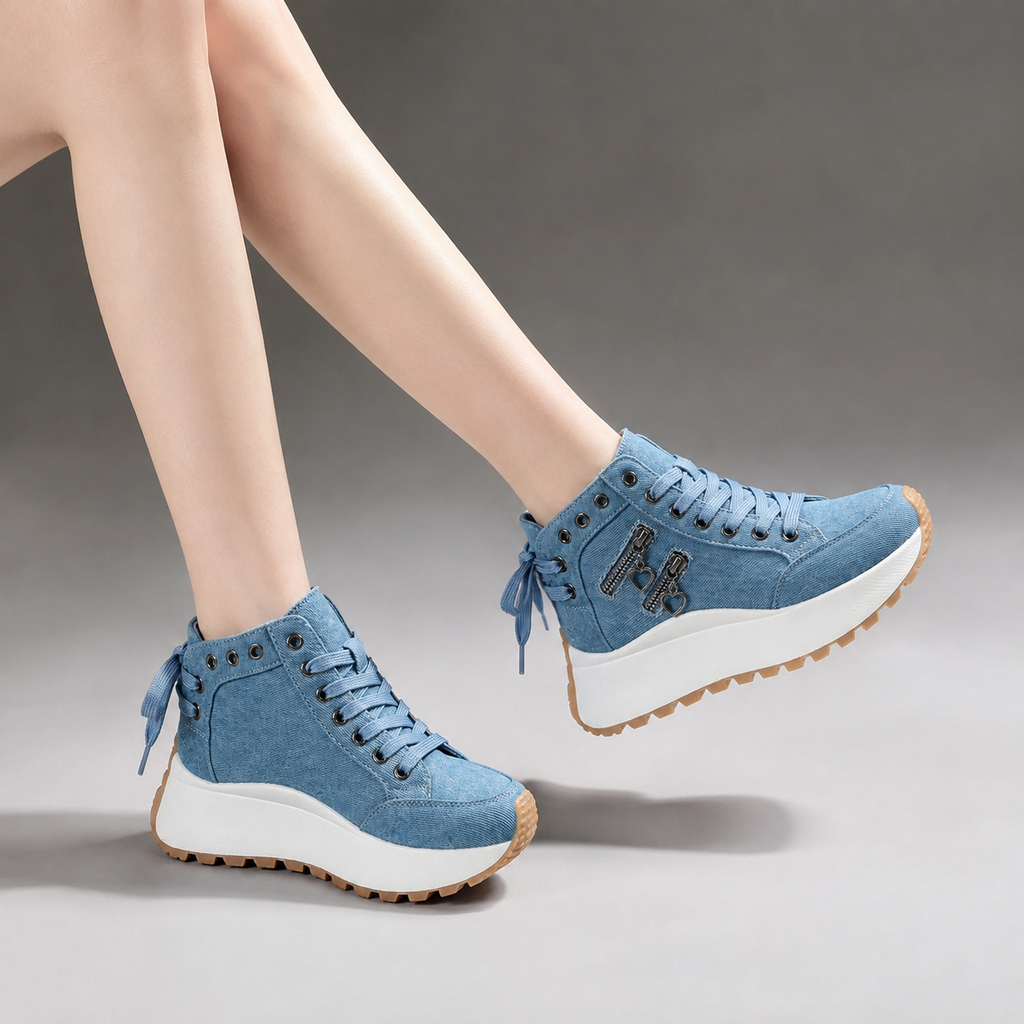 Veloria Women’s Denim High-Top Wedge Sneakers