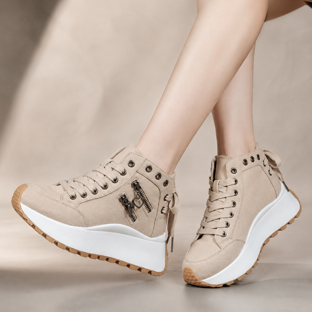 Veloria Women’s Denim High-Top Wedge Sneakers