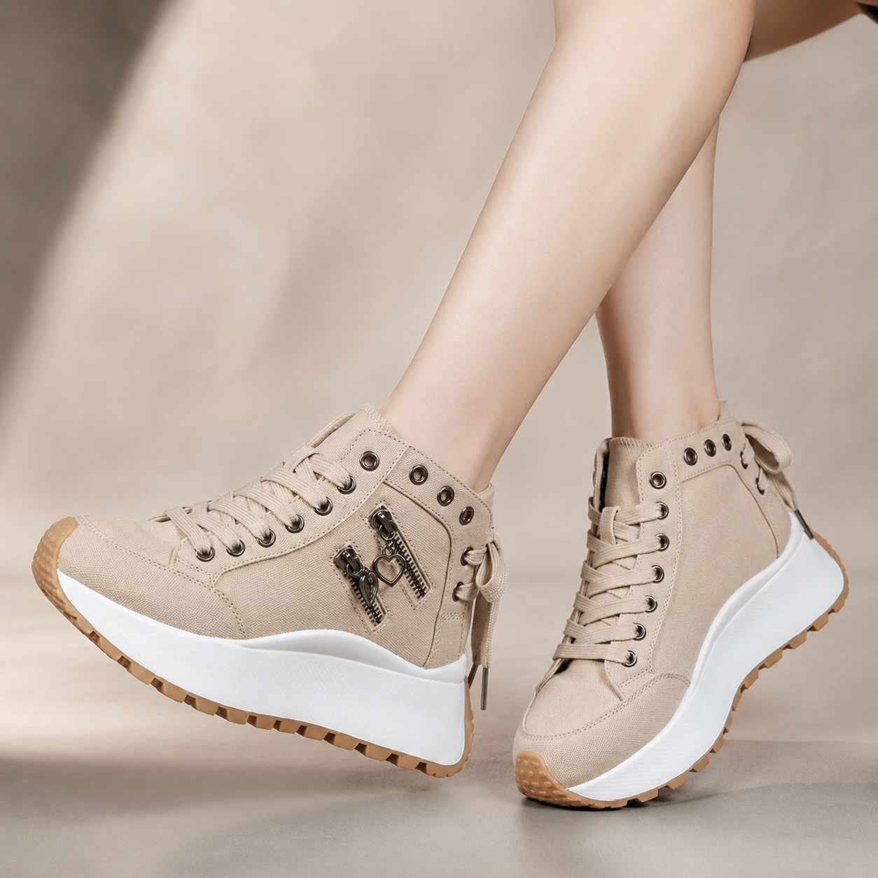 Veloria Women’s Denim High-Top Wedge Sneakers