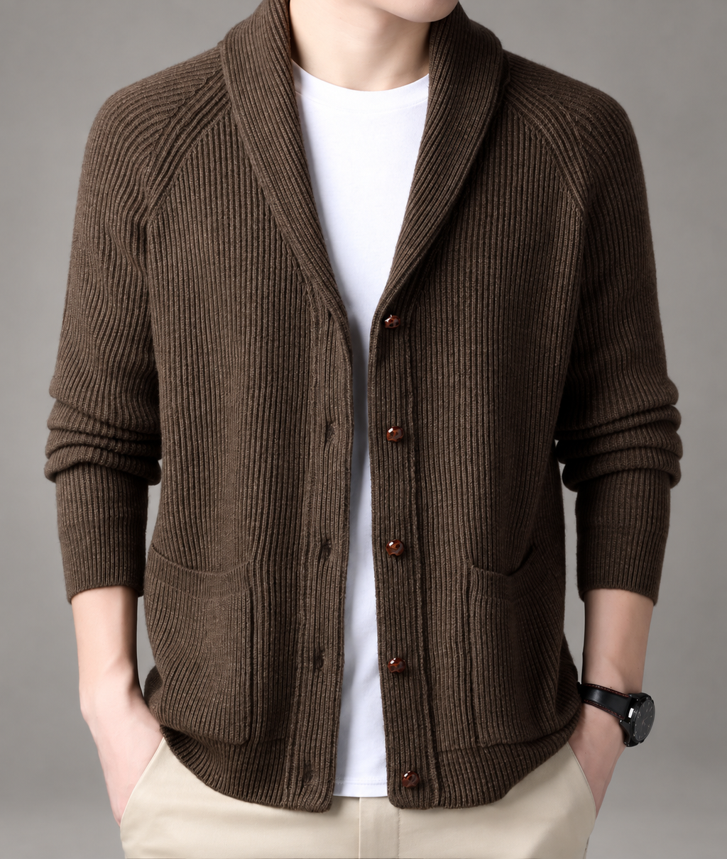 Vincent Men’s Ribbed Shawl Collar Button Cardigan
