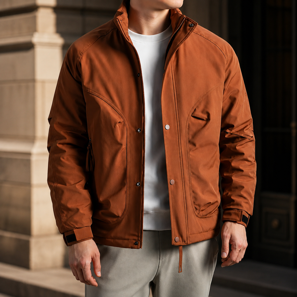Vincent Men's Classic Quilted Jacket with Raised Collar and Zip Pockets