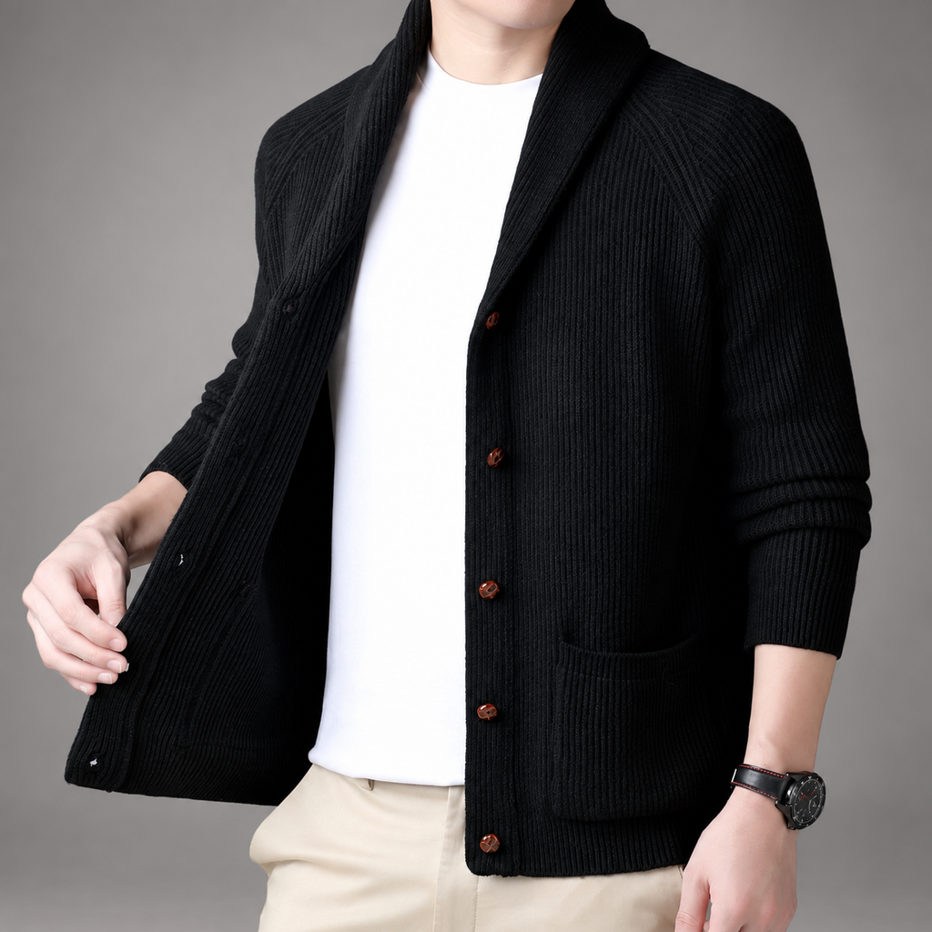 Vincent Men’s Ribbed Shawl Collar Button Cardigan