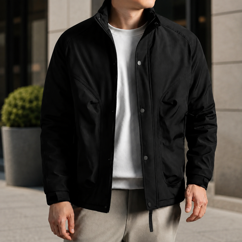 Vincent Men's Classic Quilted Jacket with Raised Collar and Zip Pockets