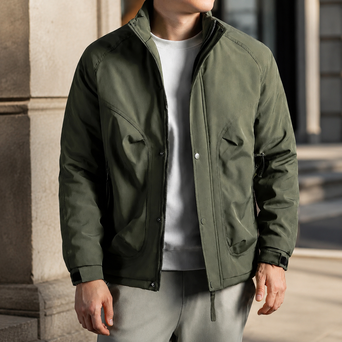 Vincent Men's Classic Quilted Jacket with Raised Collar and Zip Pockets