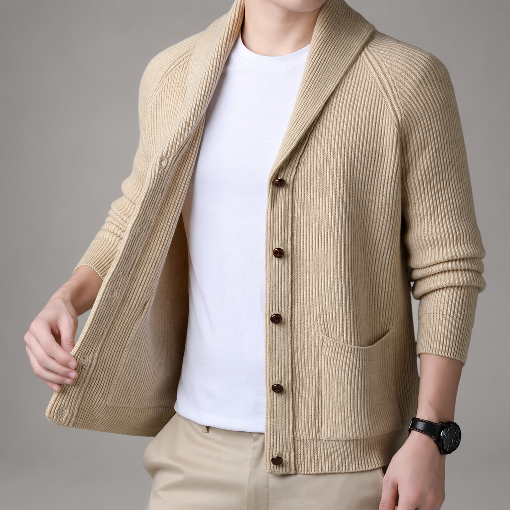 Vincent Men’s Ribbed Shawl Collar Button Cardigan