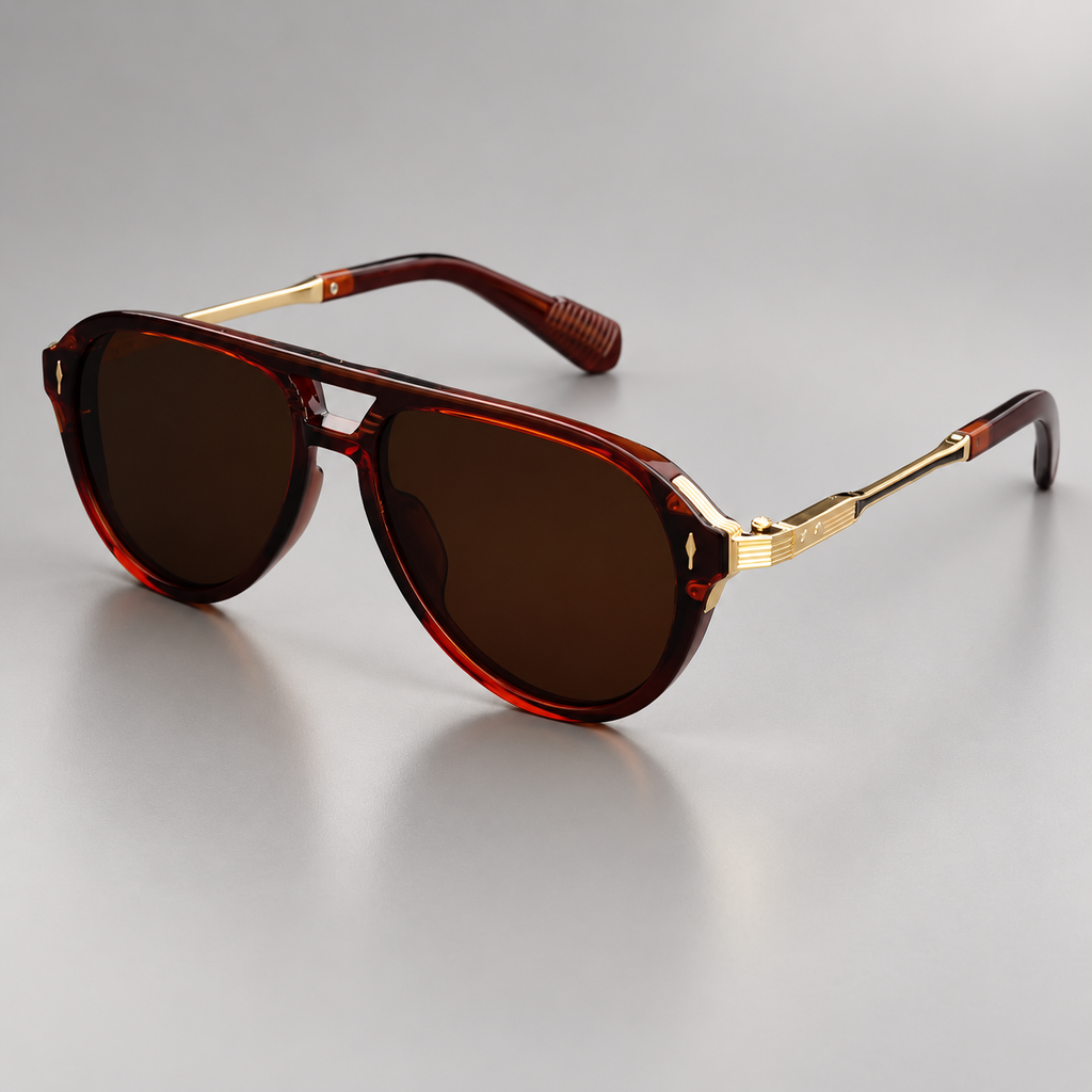 Vittorio Oversized Aviator Sunglasses with Gold-Tone Temple Accents