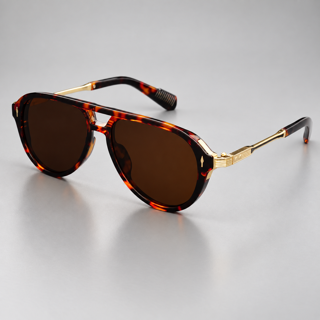 Vittorio Oversized Aviator Sunglasses with Gold-Tone Temple Accents