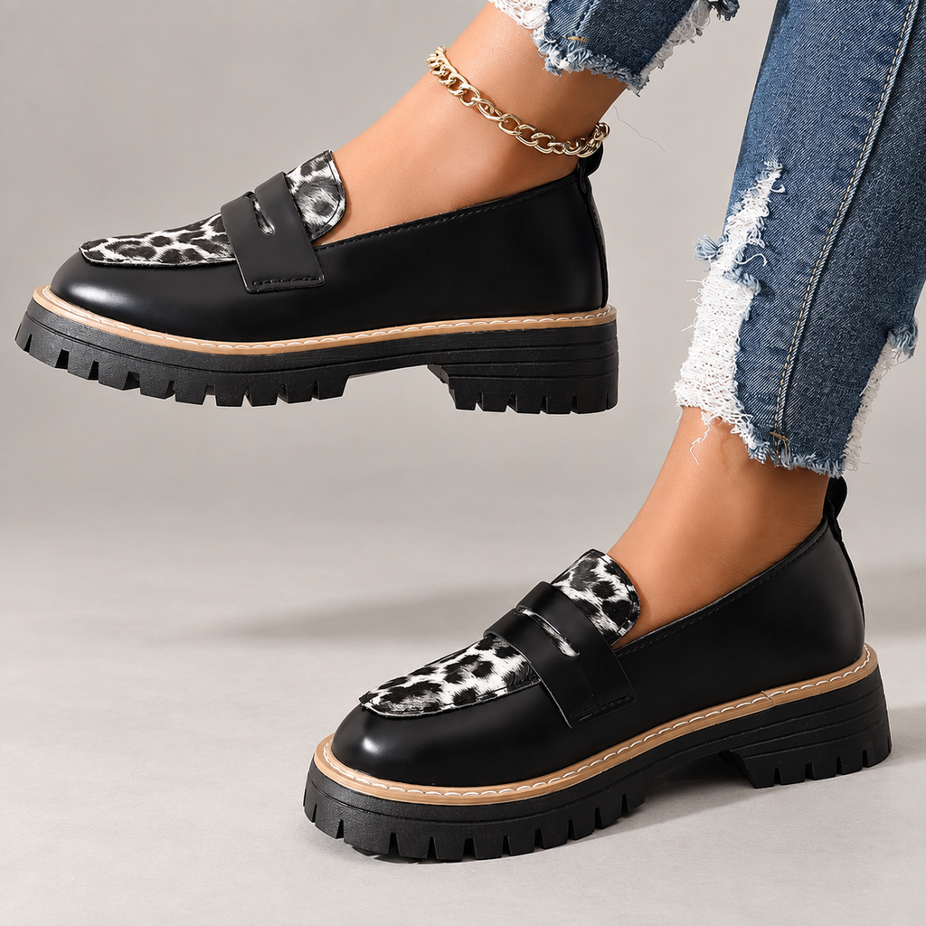 Vivienne Women’s Chunky Platform Loafers with Leopard Print
