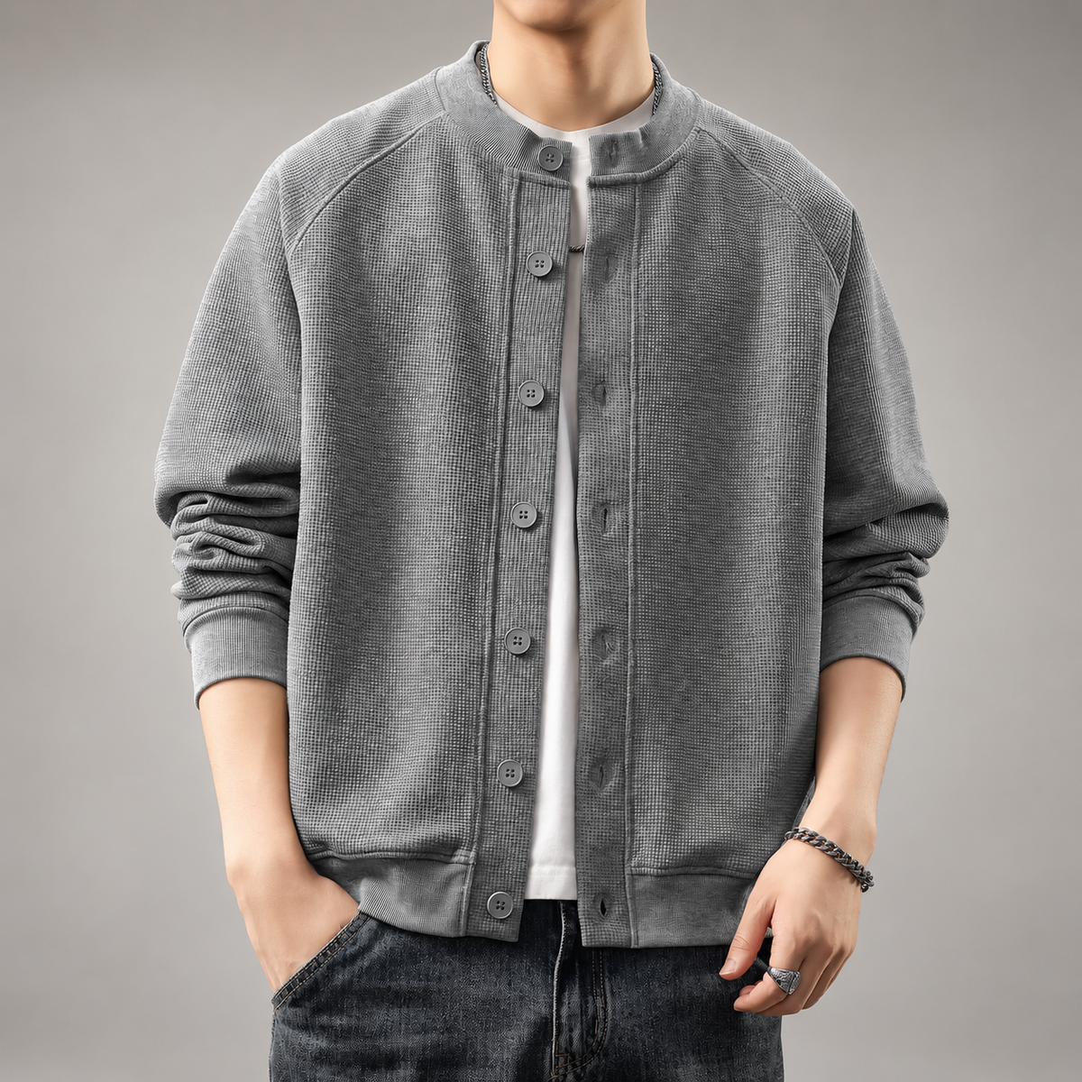 Sterling Men’s Textured Knit Bomber Cardigan