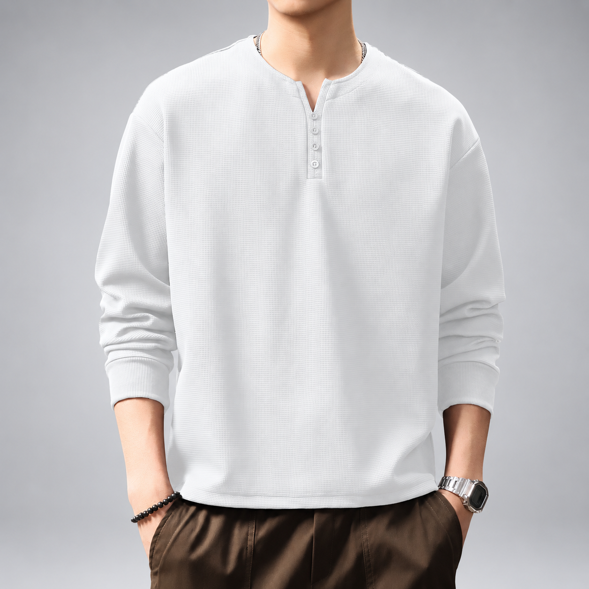Louis Men's Four-Button Henley Shirt with Ribbed Cuffs