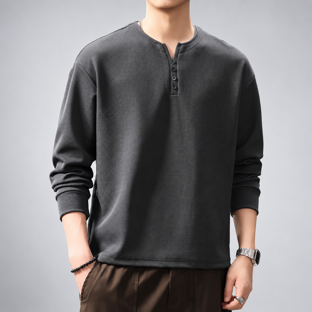 Louis Men's Four-Button Henley Shirt with Ribbed Cuffs