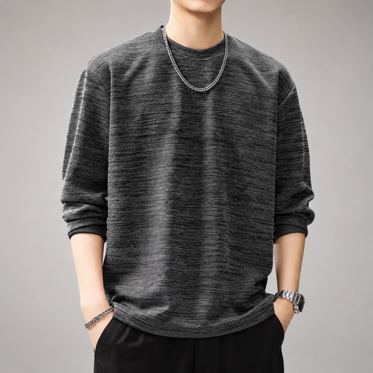 Marc Men’s Textured Crewneck Sweater – Relaxed Fit