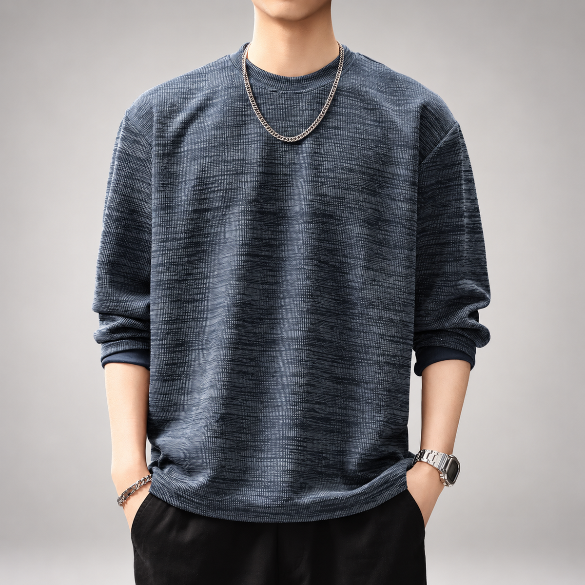 Marc Men’s Textured Crewneck Sweater – Relaxed Fit
