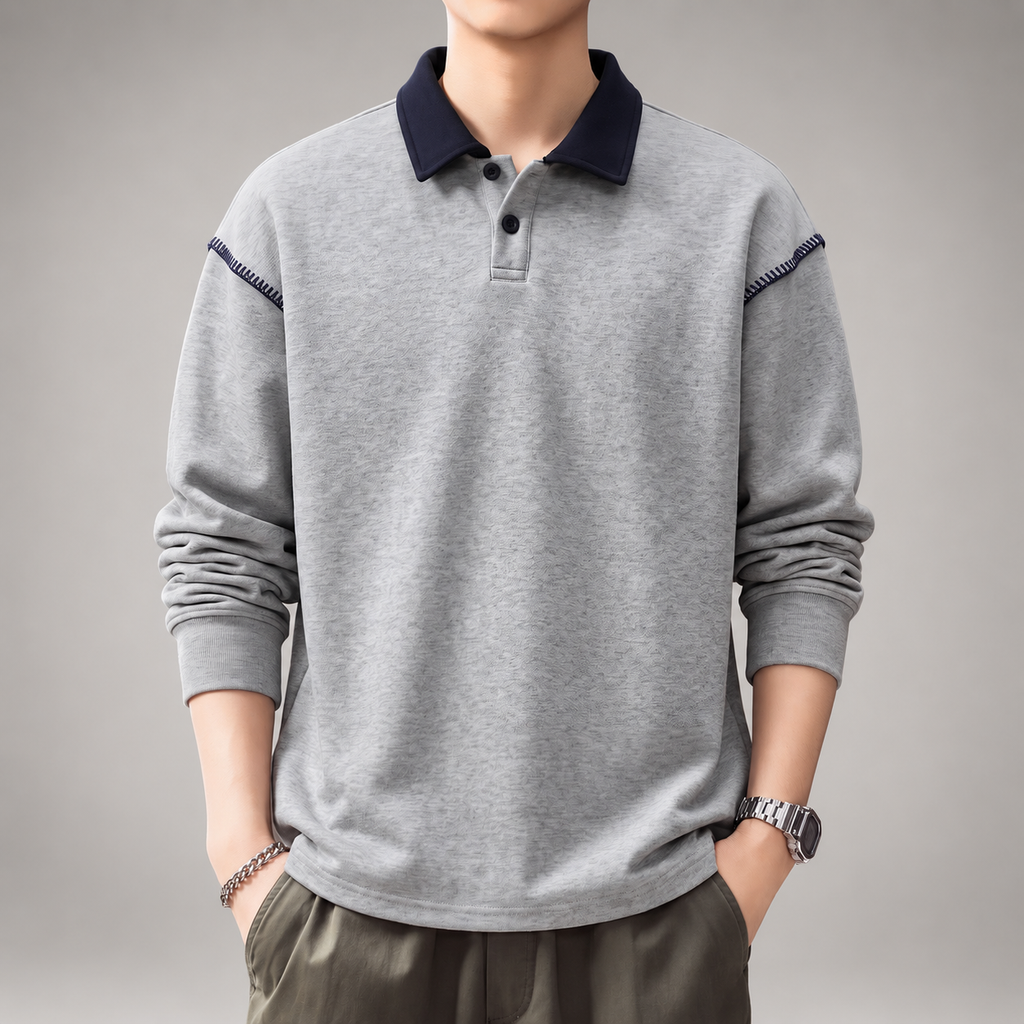 Ridgeline Men’s Long Sleeve Polo Sweatshirt with Contrast Collar
