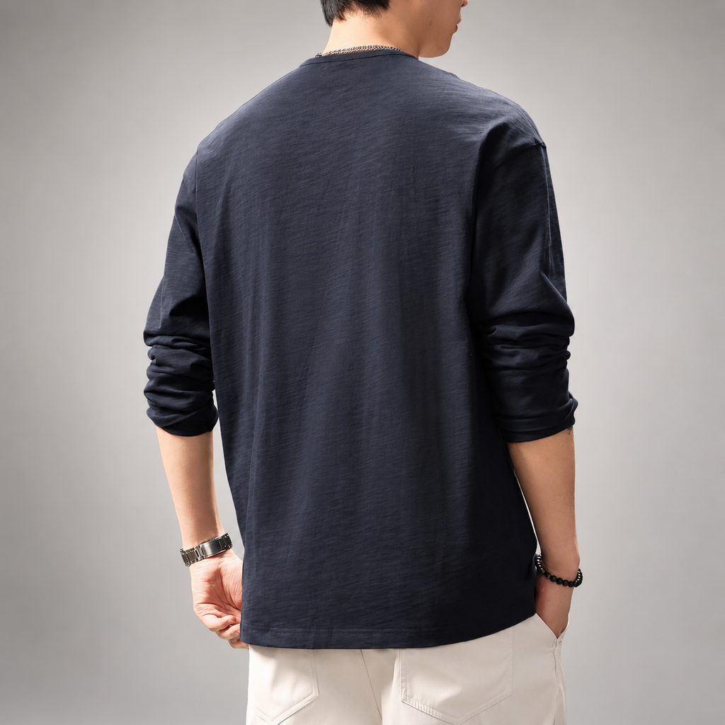 Wystan Men's Long Sleeve Henley Shirt – Textured Relaxed Fit