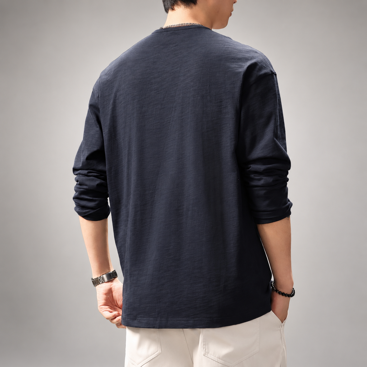 Wystan Men's Long Sleeve Henley Shirt – Textured Relaxed Fit
