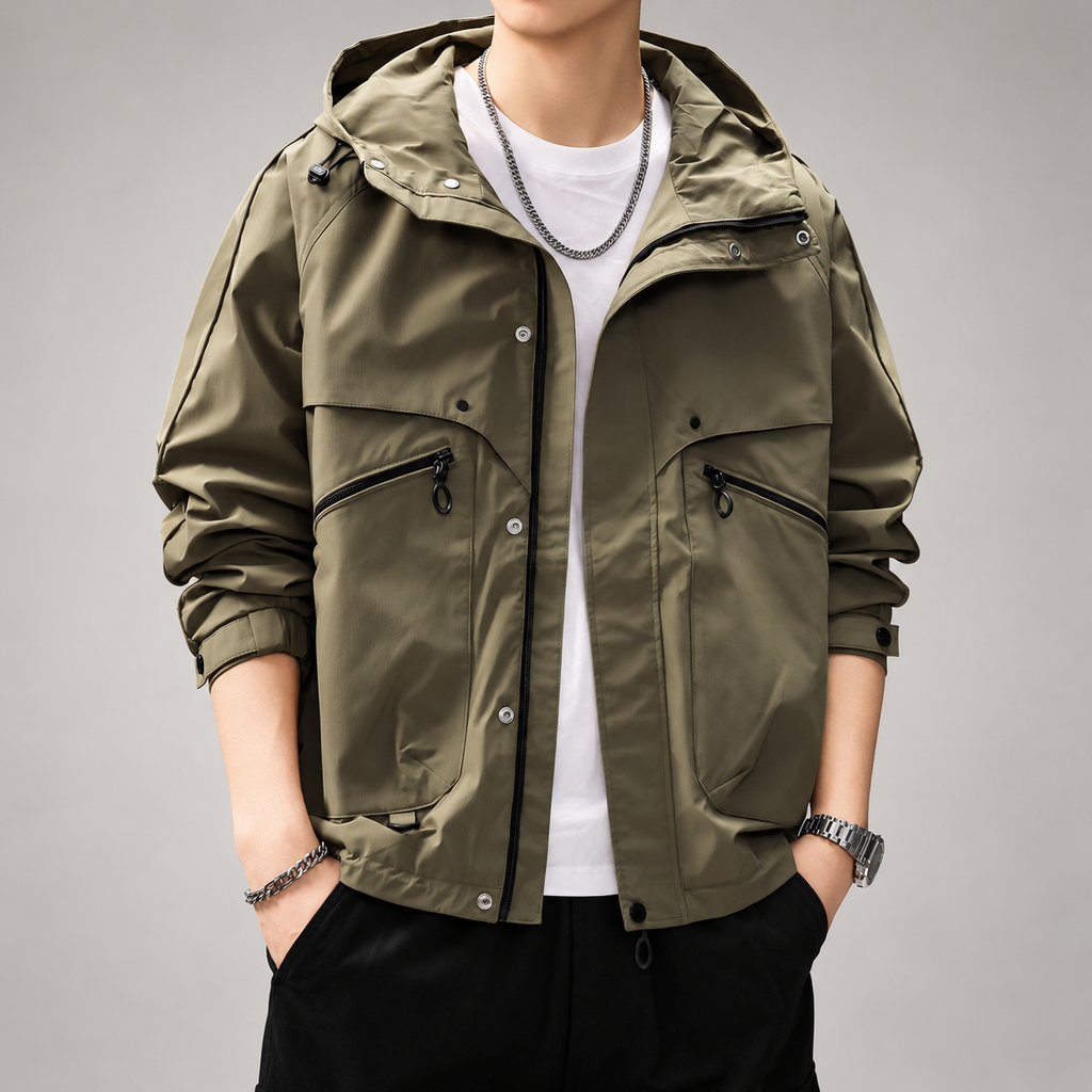 Jacob Men's Zip-Front Hooded Jacket with Snap Closures