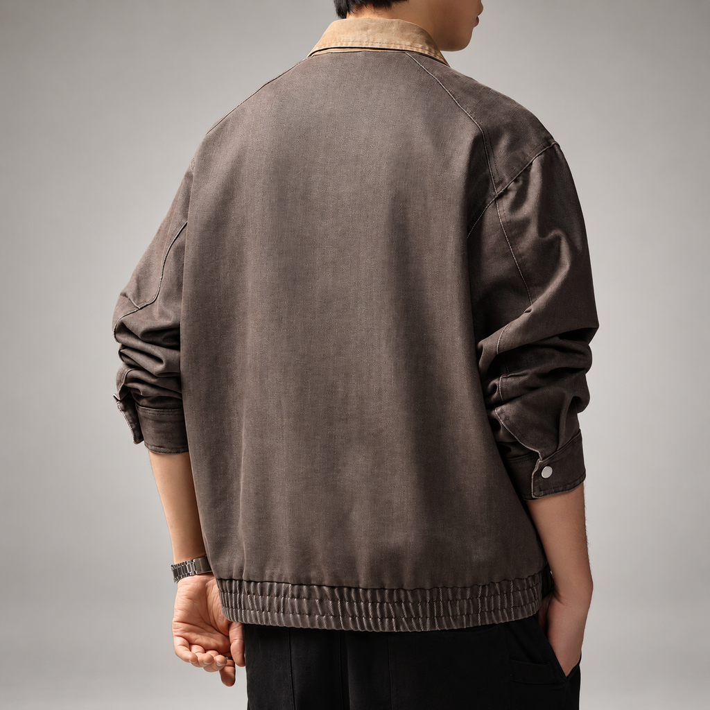 Ludovic Men's Washed Bomber Jacket with Contrast Collar