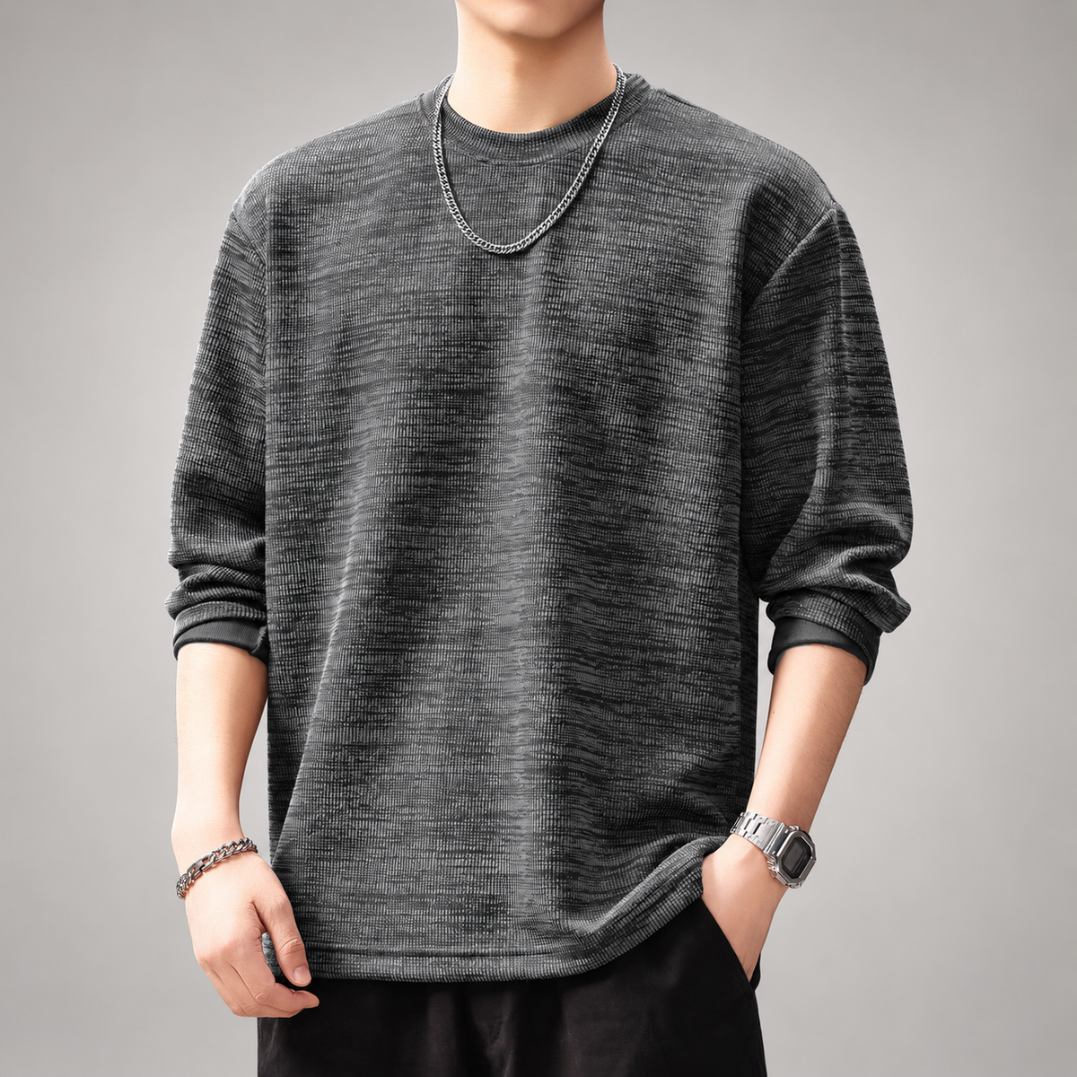 Marc Men’s Textured Crewneck Sweater – Relaxed Fit