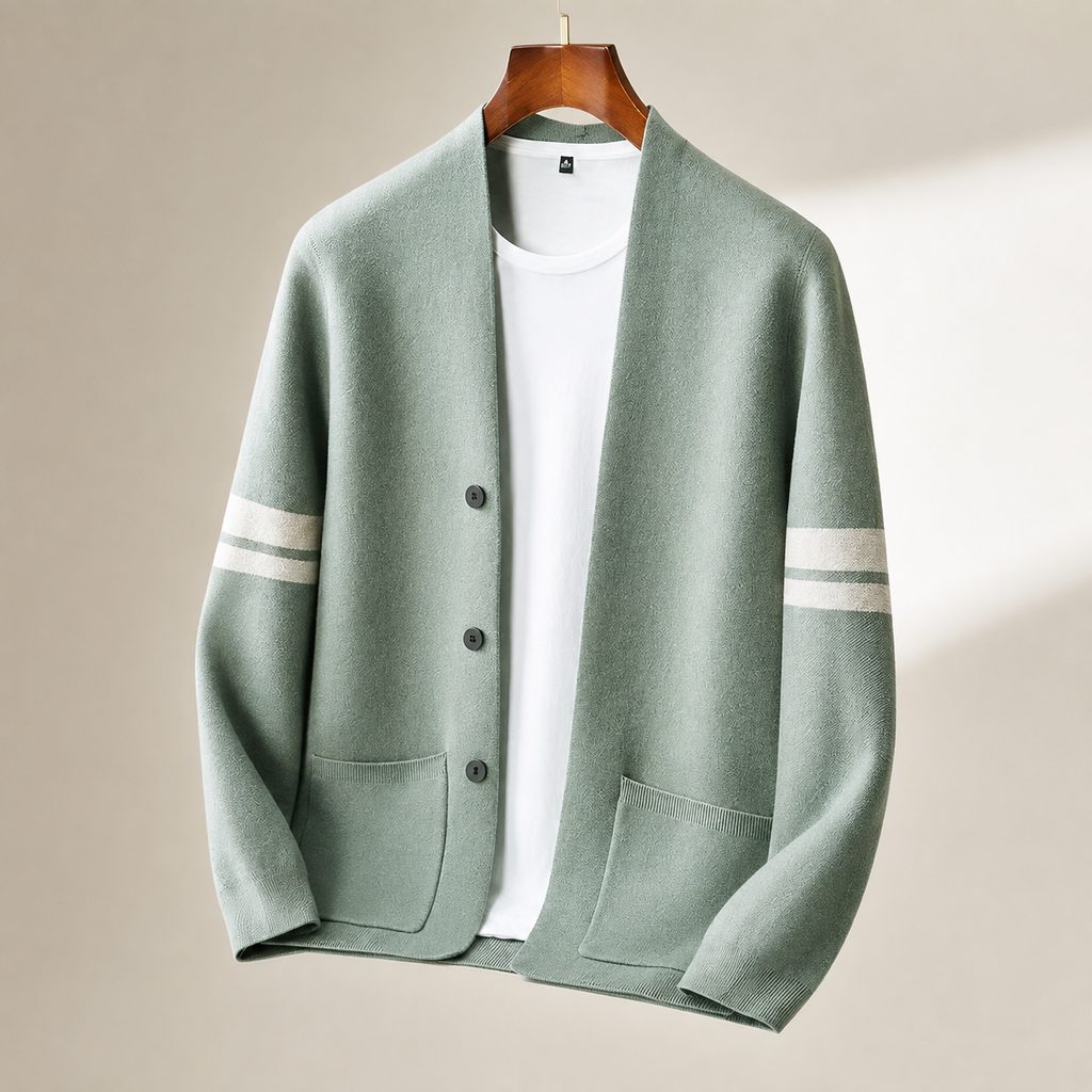 Warren Men's Merino Wool Blend Cardigan – Lightweight Knit Sweater with Pockets