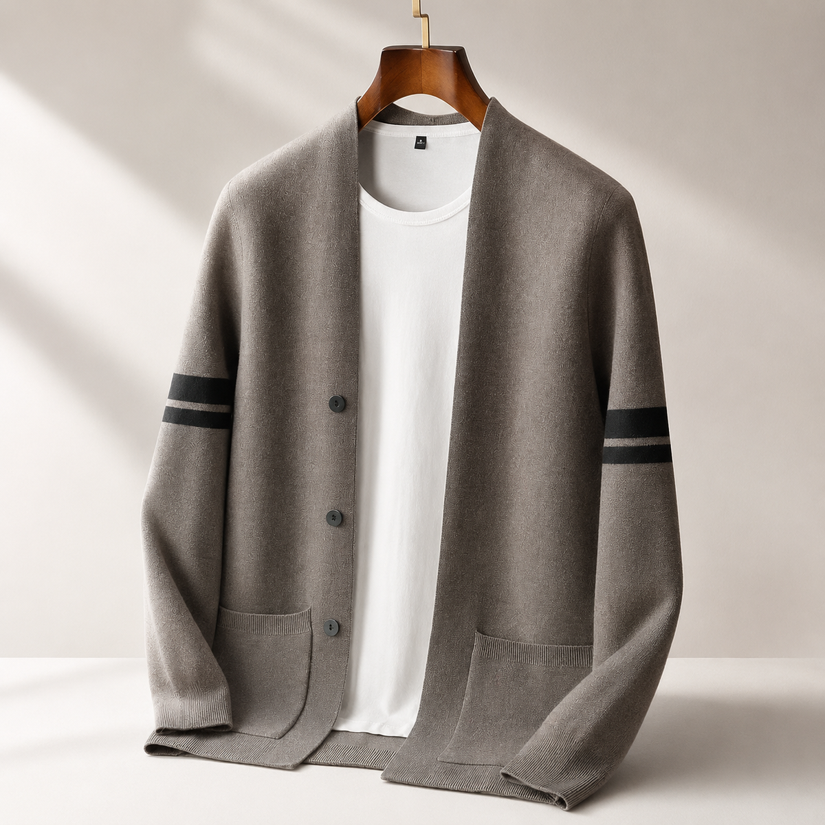 Warren Men's Merino Wool Blend Cardigan – Lightweight Knit Sweater with Pockets