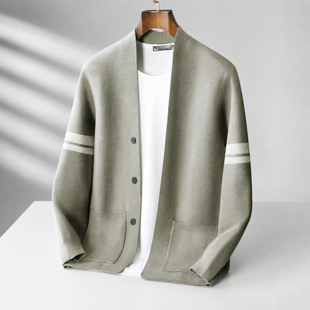 Warren Men's Merino Wool Blend Cardigan – Lightweight Knit Sweater with Pockets