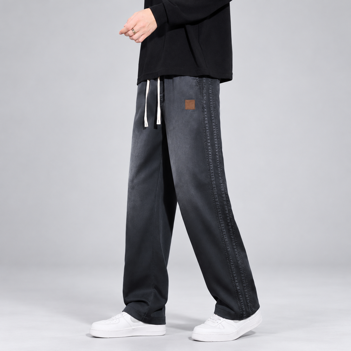 Raffaele Men’s Relaxed Straight-Leg Pants with Side Stitching